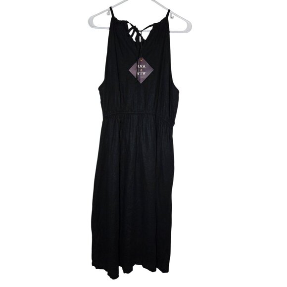 Ava & Viv Black Linen Blend Halter Twist Front Midi Dress W Side Slit XXL NWOT - Picture 4 of 6